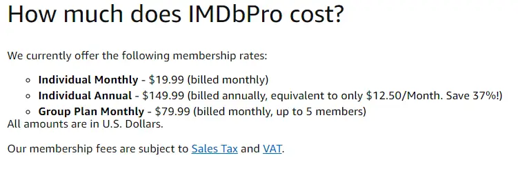 IMDb pricing